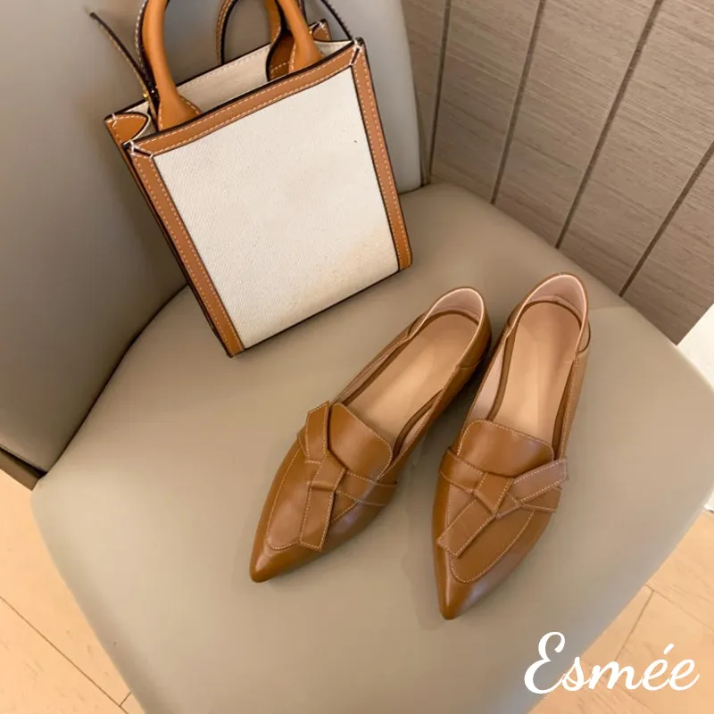 Leather Pointed Toe Loafers with Artful Knots