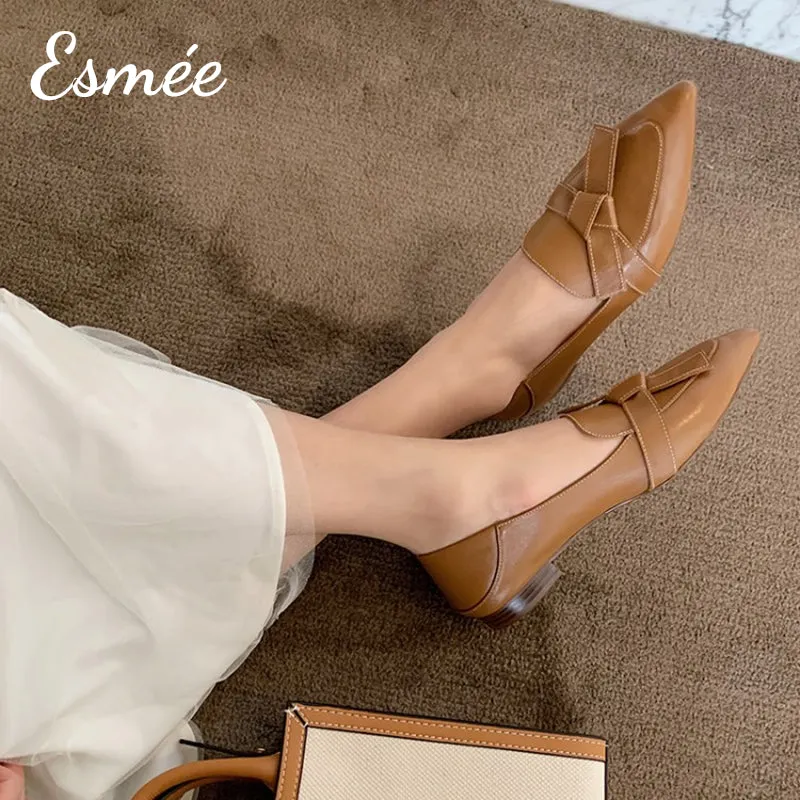 Leather Pointed Toe Loafers with Artful Knots