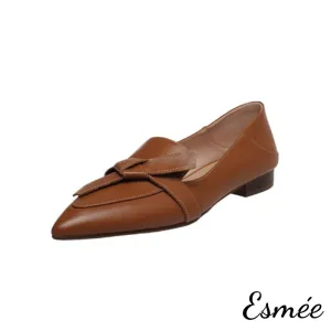 Leather Pointed Toe Loafers with Artful Knots