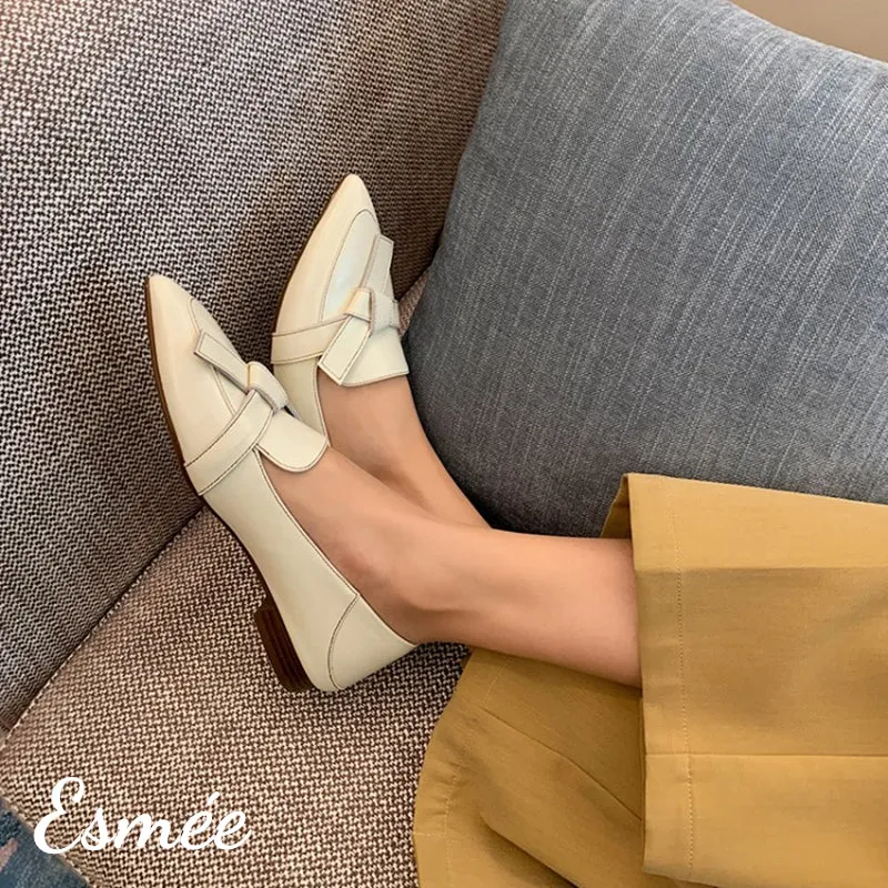 Leather Pointed Toe Loafers with Artful Knots