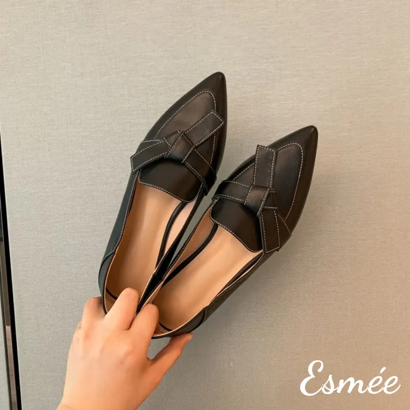 Leather Pointed Toe Loafers with Artful Knots