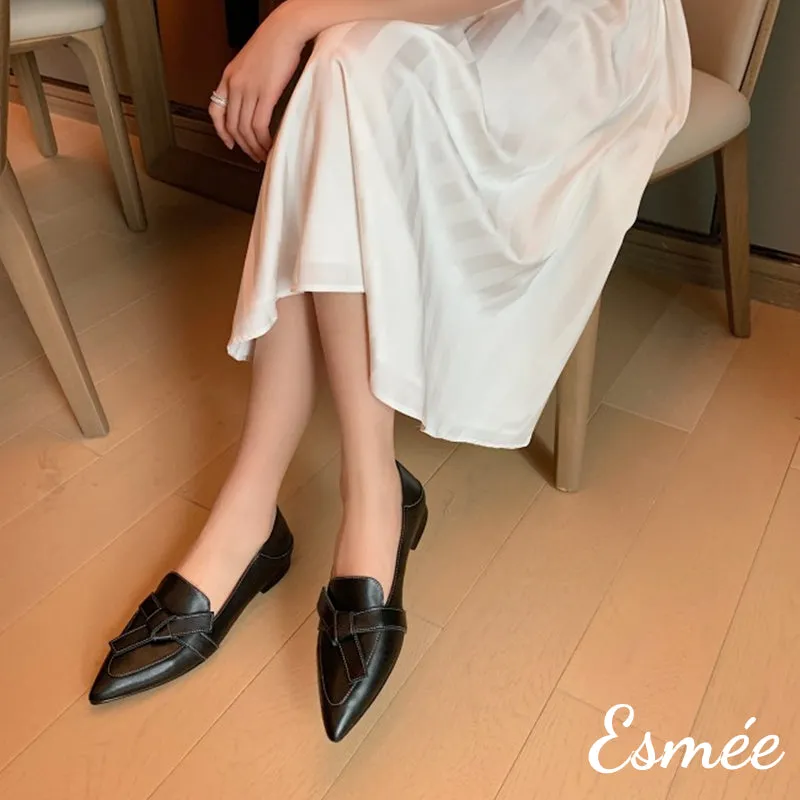 Leather Pointed Toe Loafers with Artful Knots