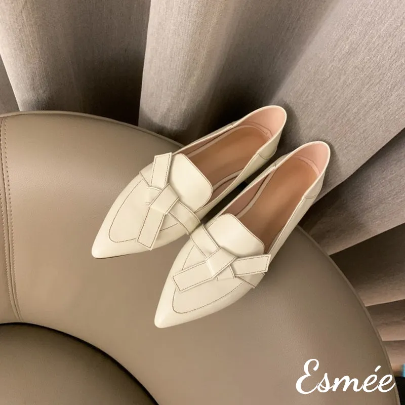 Leather Pointed Toe Loafers with Artful Knots