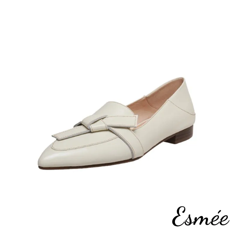 Leather Pointed Toe Loafers with Artful Knots
