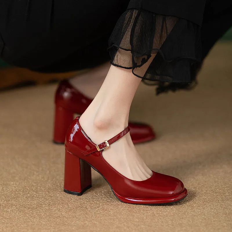 Mary Jane Waterproof Platform Patent Leather Fashion Chunky Heel Flats