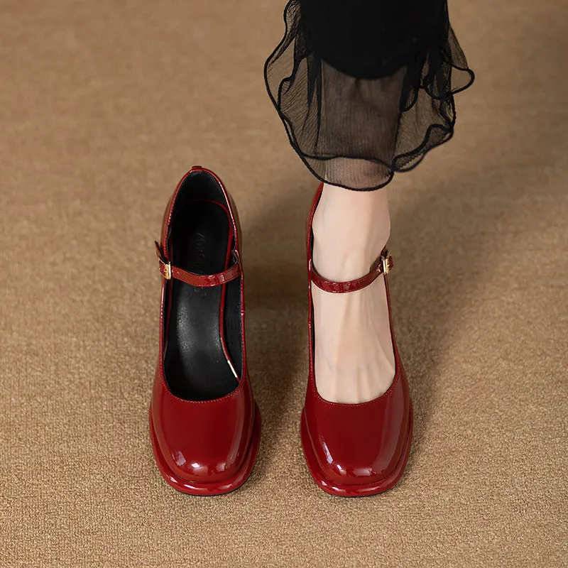 Mary Jane Waterproof Platform Patent Leather Fashion Chunky Heel Flats