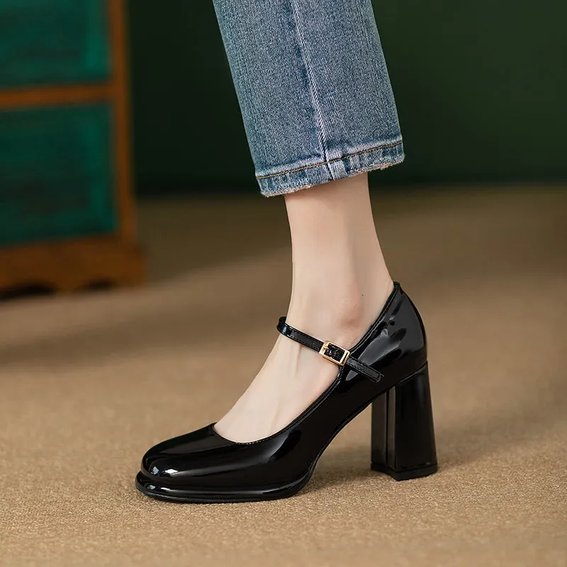 Mary Jane Waterproof Platform Patent Leather Fashion Chunky Heel Flats
