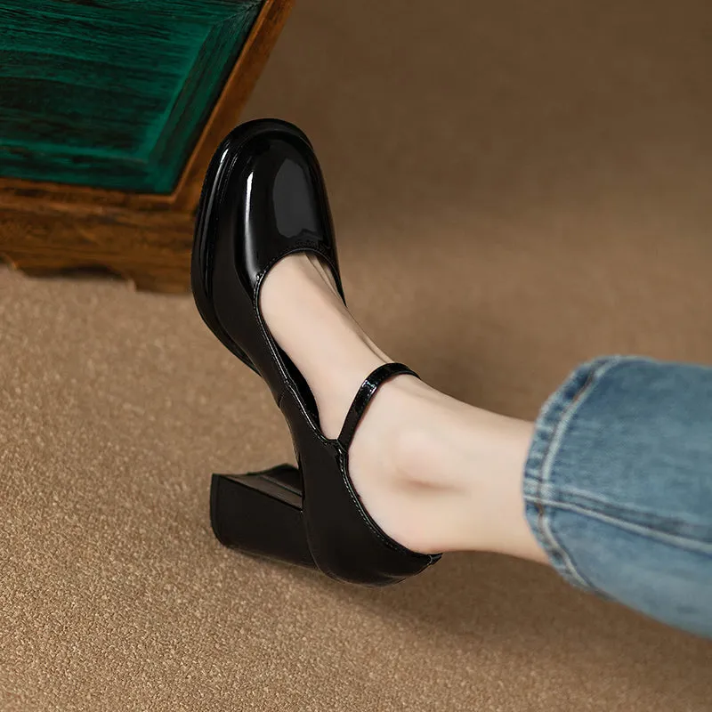 Mary Jane Waterproof Platform Patent Leather Fashion Chunky Heel Flats