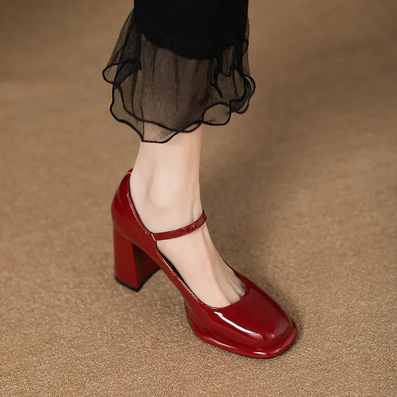 Mary Jane Waterproof Platform Patent Leather Fashion Chunky Heel Flats