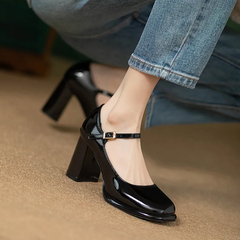 Mary Jane Waterproof Platform Patent Leather Fashion Chunky Heel Flats