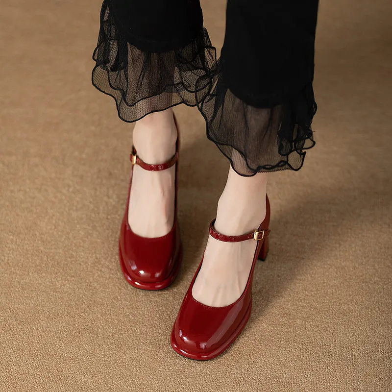 Mary Jane Waterproof Platform Patent Leather Fashion Chunky Heel Flats