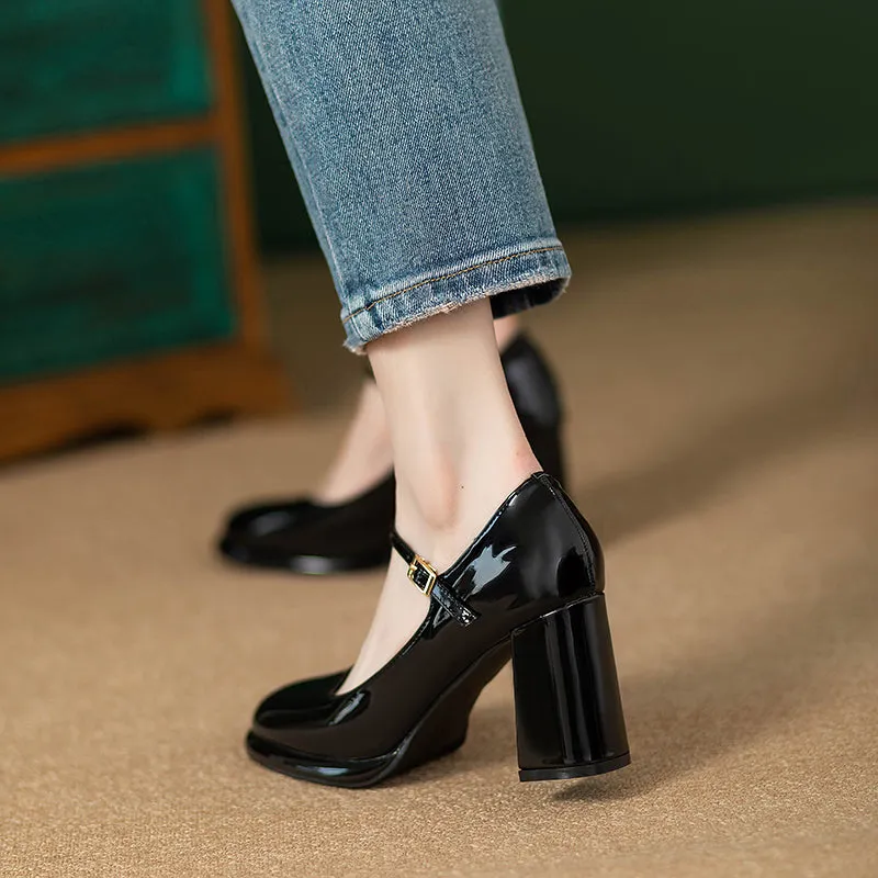 Mary Jane Waterproof Platform Patent Leather Fashion Chunky Heel Flats