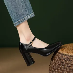 Mary Jane Waterproof Platform Patent Leather Fashion Chunky Heel Flats