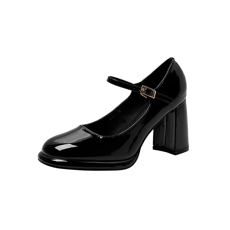 Mary Jane Waterproof Platform Patent Leather Fashion Chunky Heel Flats