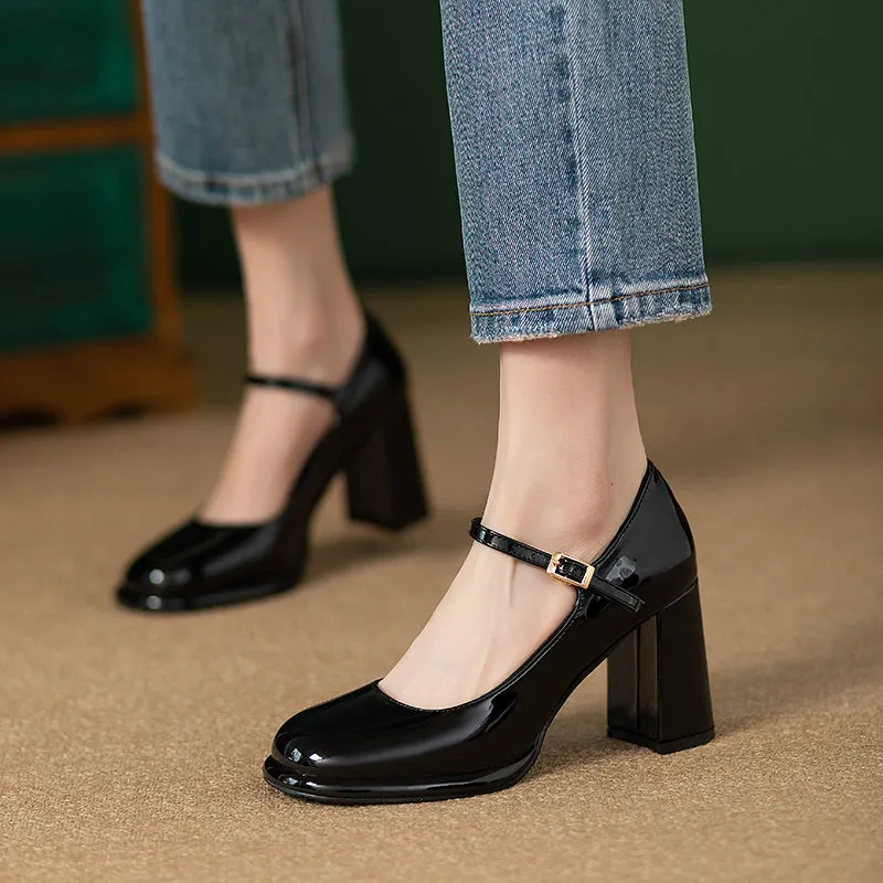 Mary Jane Waterproof Platform Patent Leather Fashion Chunky Heel Flats