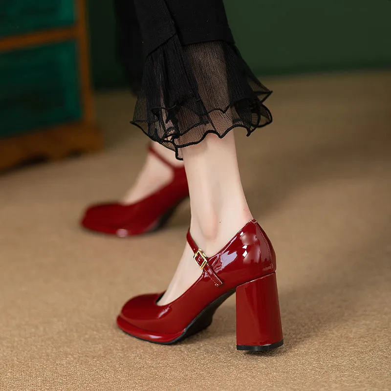 Mary Jane Waterproof Platform Patent Leather Fashion Chunky Heel Flats