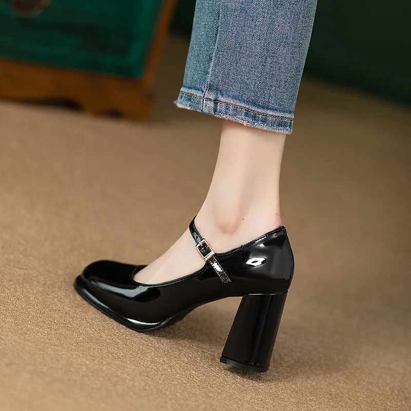 Mary Jane Waterproof Platform Patent Leather Fashion Chunky Heel Flats