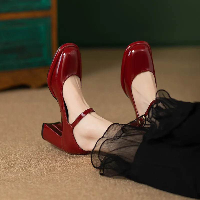 Mary Jane Waterproof Platform Patent Leather Fashion Chunky Heel Flats