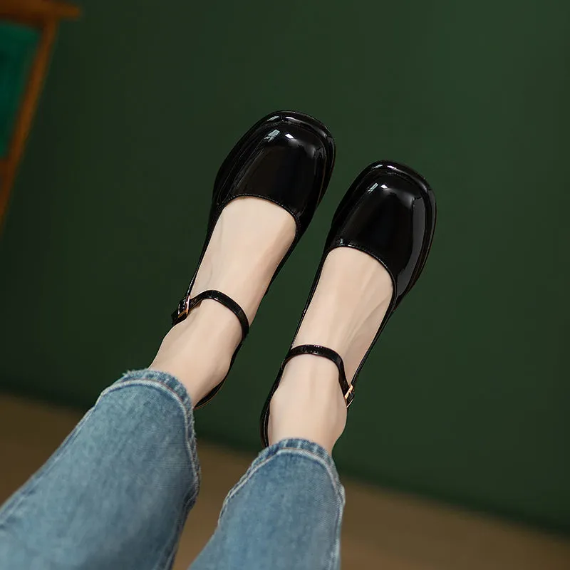 Mary Jane Waterproof Platform Patent Leather Fashion Chunky Heel Flats