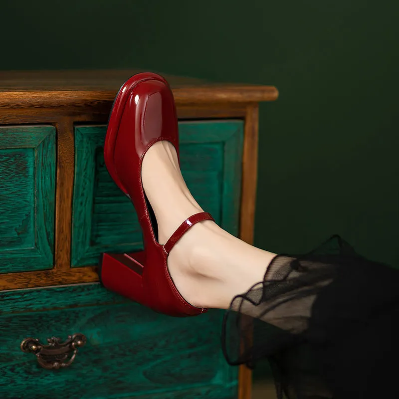 Mary Jane Waterproof Platform Patent Leather Fashion Chunky Heel Flats
