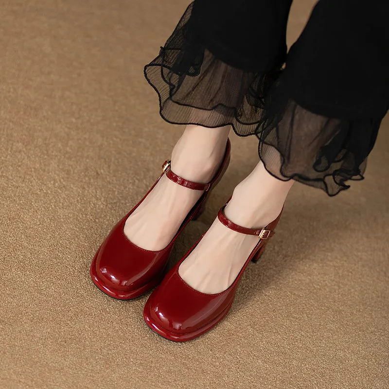 Mary Jane Waterproof Platform Patent Leather Fashion Chunky Heel Flats