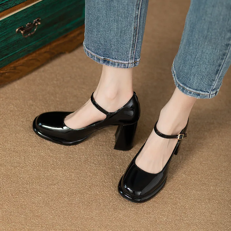 Mary Jane Waterproof Platform Patent Leather Fashion Chunky Heel Flats