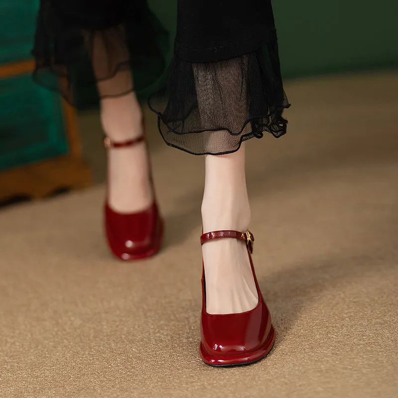 Mary Jane Waterproof Platform Patent Leather Fashion Chunky Heel Flats