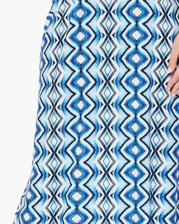 Maxi-Length V-Neck Microfiber Sleeveless Dress In Fortune (Bright Blue Vertical Diamond Pattern) | Fortune (Bright Blue Vertical Diamond Pattern)