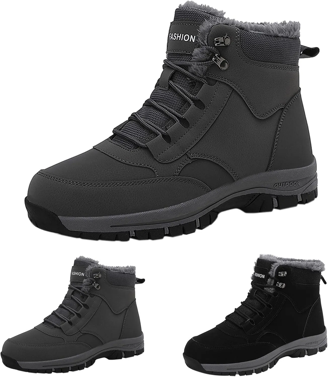 Mens Work Boots Waterproof Hiking Sneakers Warm Fur Lined Women's Safety Shoes Soft Toe Slip On Platform Shoes Lightweight Comfortable Hike Grounded Footwear