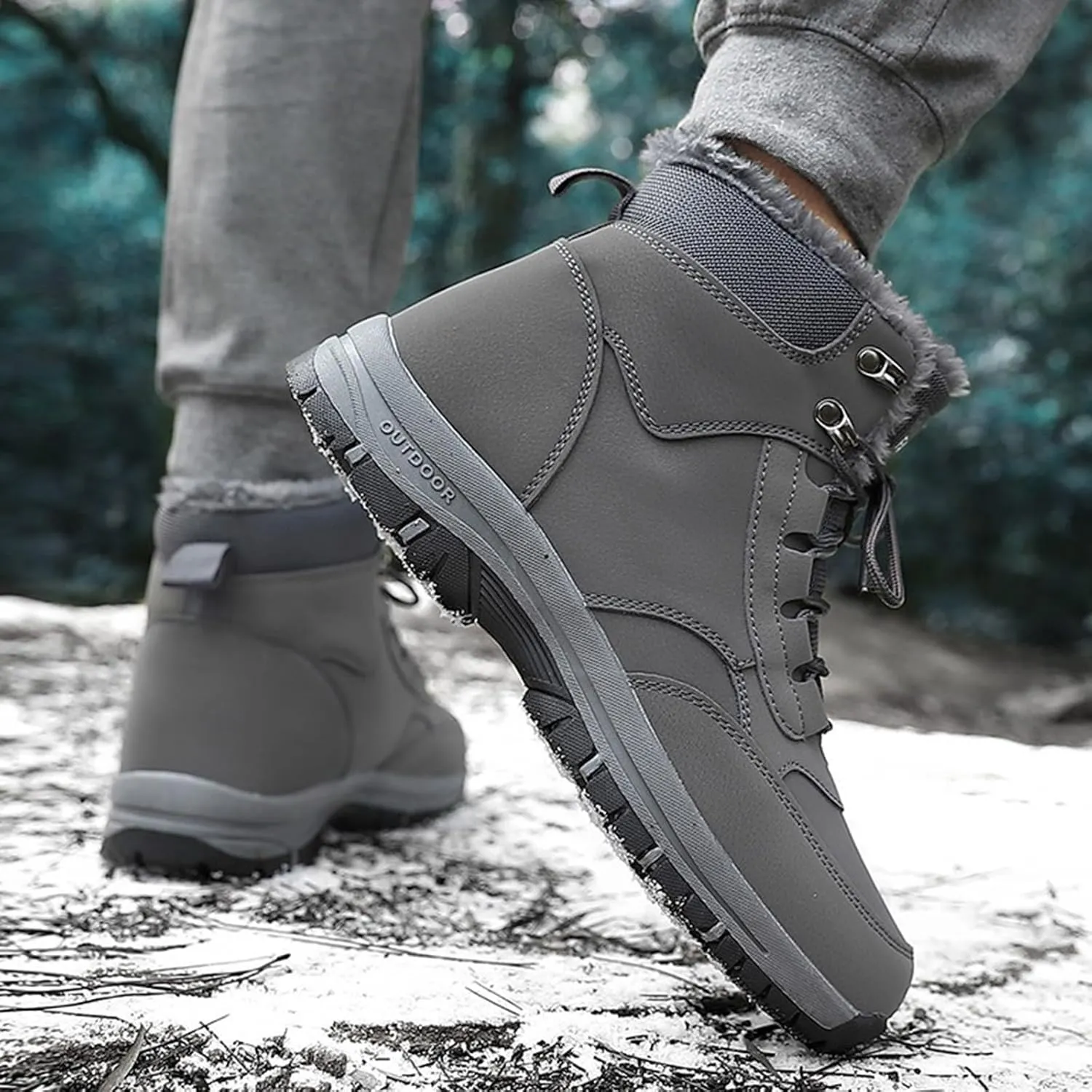 Mens Work Boots Waterproof Hiking Sneakers Warm Fur Lined Women's Safety Shoes Soft Toe Slip On Platform Shoes Lightweight Comfortable Hike Grounded Footwear