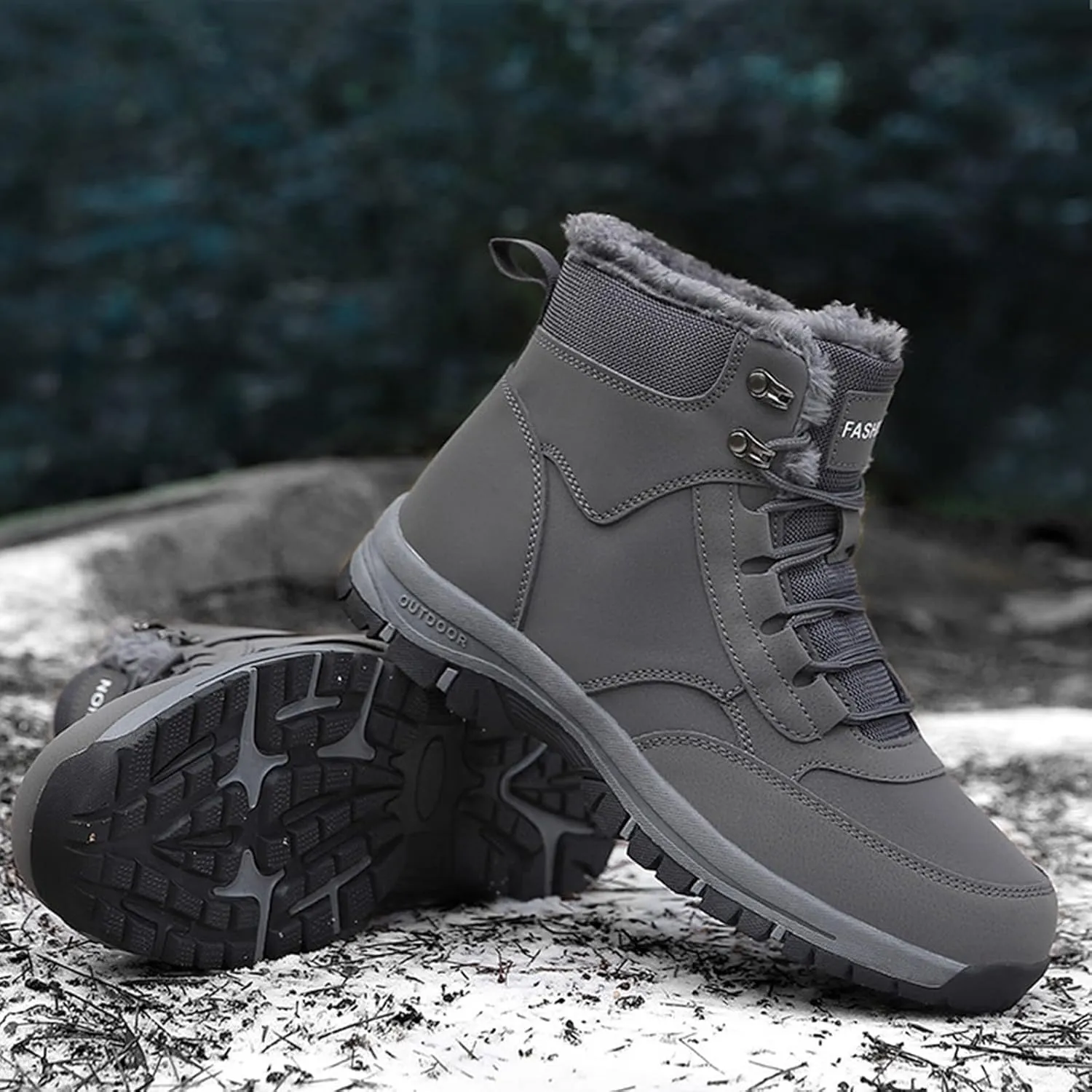 Mens Work Boots Waterproof Hiking Sneakers Warm Fur Lined Women's Safety Shoes Soft Toe Slip On Platform Shoes Lightweight Comfortable Hike Grounded Footwear