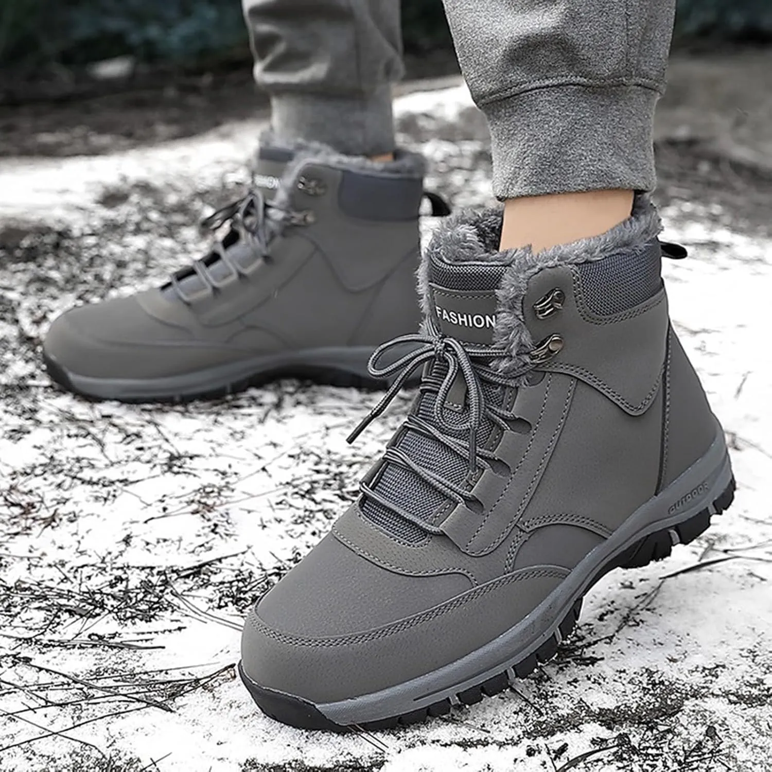 Mens Work Boots Waterproof Hiking Sneakers Warm Fur Lined Women's Safety Shoes Soft Toe Slip On Platform Shoes Lightweight Comfortable Hike Grounded Footwear