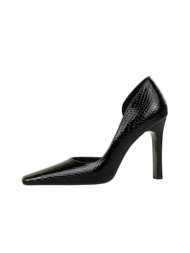 OL Fashion Style Snakeskin Patent Leather Side Cut Out High Heels