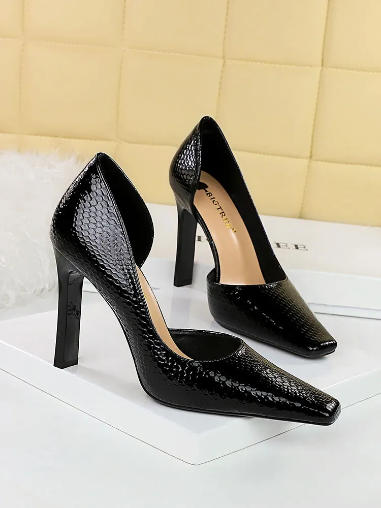 OL Fashion Style Snakeskin Patent Leather Side Cut Out High Heels