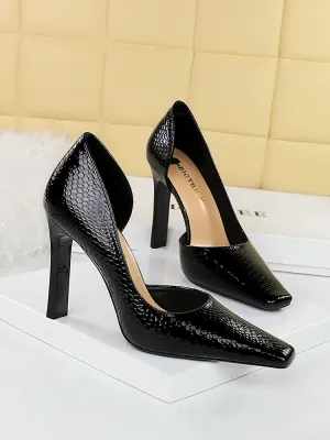 OL Fashion Style Snakeskin Patent Leather Side Cut Out High Heels