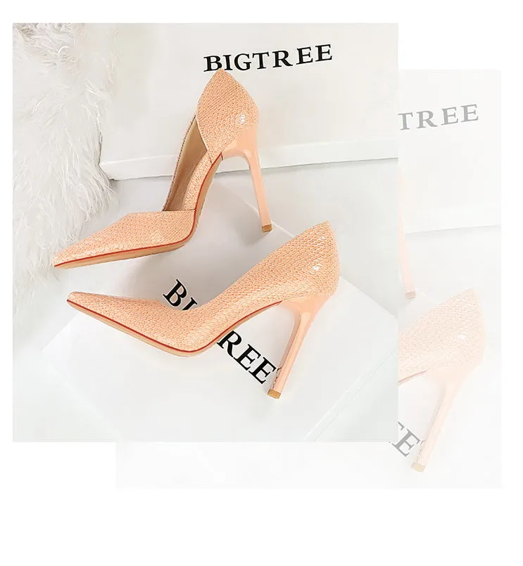 OL Fashion Style Snakeskin Patent Leather Side Cut Out High Heels