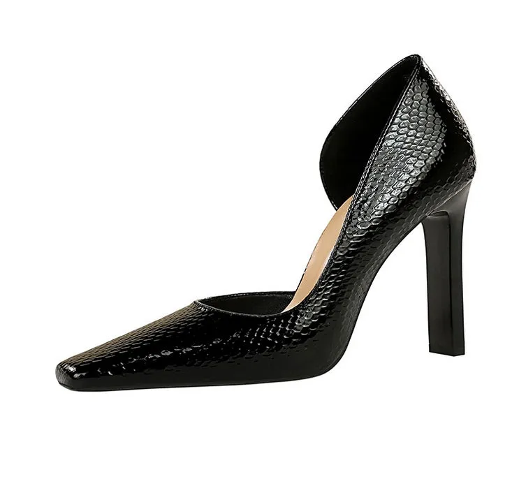 OL Fashion Style Snakeskin Patent Leather Side Cut Out High Heels