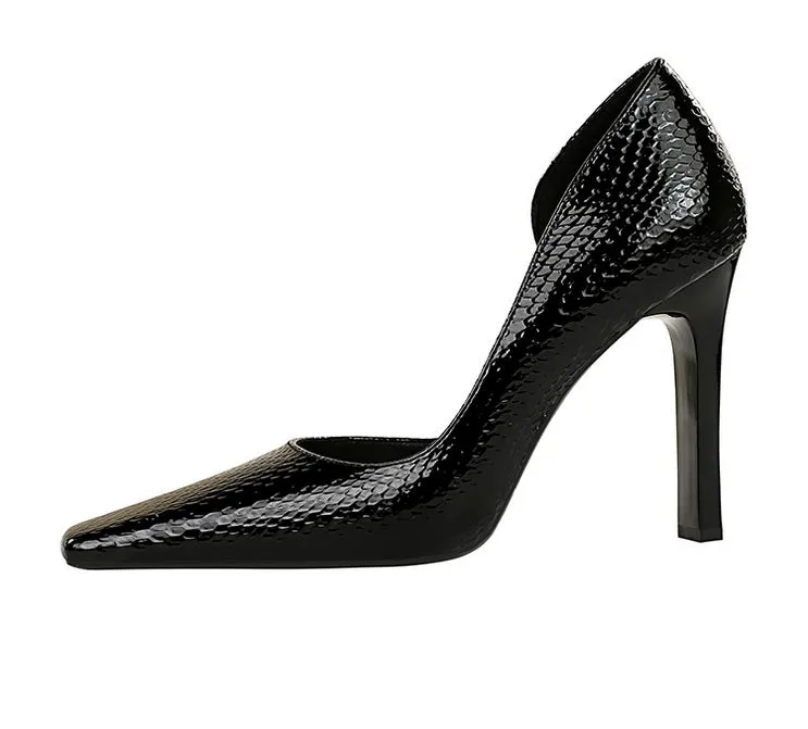 OL Fashion Style Snakeskin Patent Leather Side Cut Out High Heels