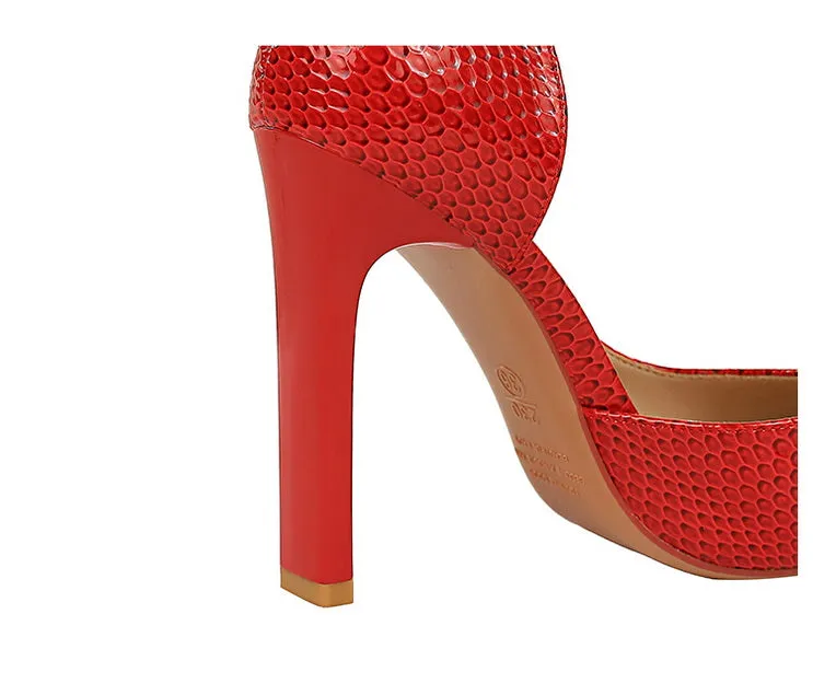 OL Fashion Style Snakeskin Patent Leather Side Cut Out High Heels