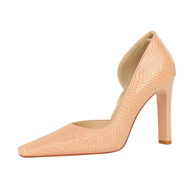 OL Fashion Style Snakeskin Patent Leather Side Cut Out High Heels