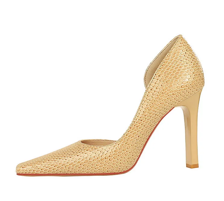 OL Fashion Style Snakeskin Patent Leather Side Cut Out High Heels