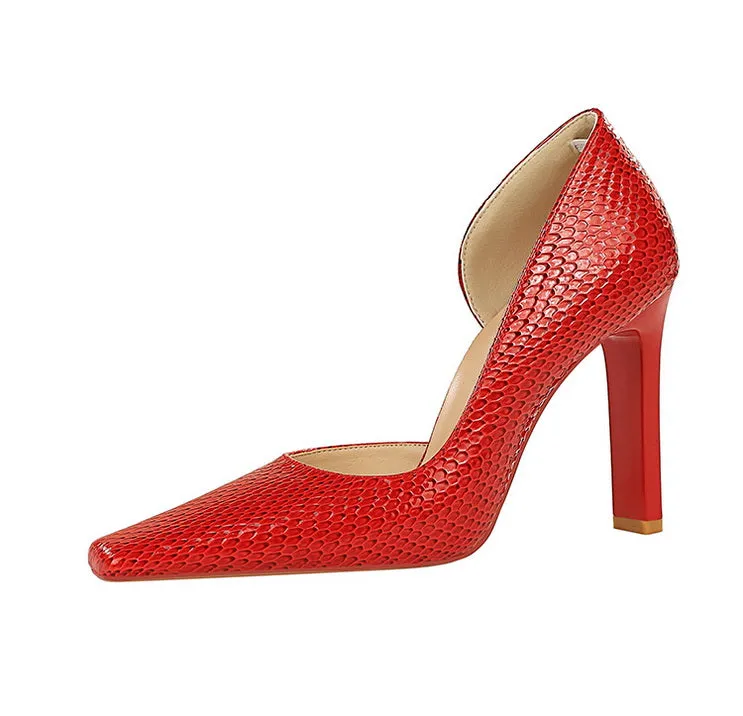 OL Fashion Style Snakeskin Patent Leather Side Cut Out High Heels