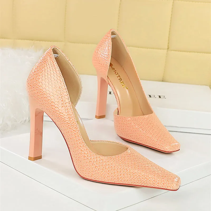 OL Fashion Style Snakeskin Patent Leather Side Cut Out High Heels
