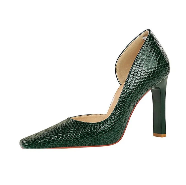 OL Fashion Style Snakeskin Patent Leather Side Cut Out High Heels