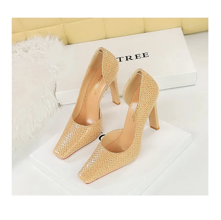 OL Fashion Style Snakeskin Patent Leather Side Cut Out High Heels