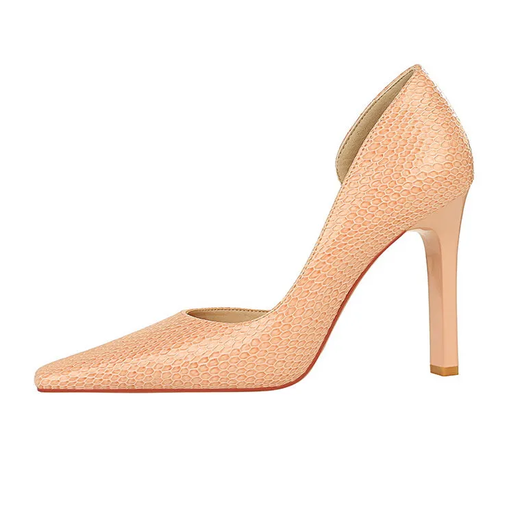 OL Fashion Style Snakeskin Patent Leather Side Cut Out High Heels