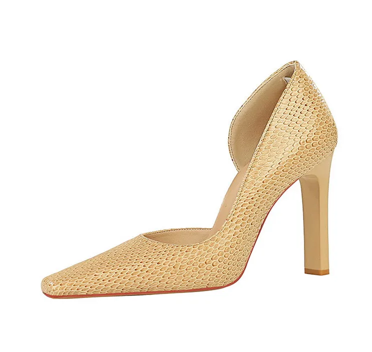 OL Fashion Style Snakeskin Patent Leather Side Cut Out High Heels