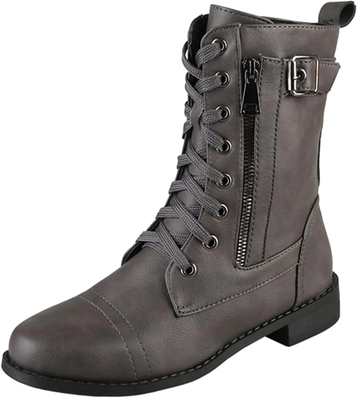 Platform Boots for Women Ankle Slip On Booties for Women Heeled Black Boots Non Slip Work Shoes Women Comfy Soft Cover Heel Lace-up Round Toe Comfortable Low Heel