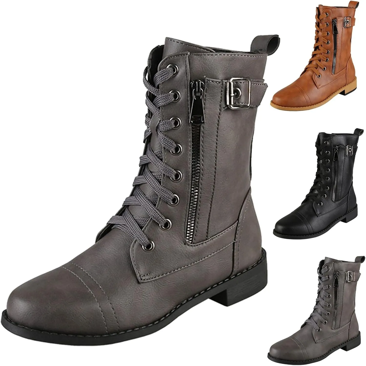 Platform Boots for Women Ankle Slip On Booties for Women Heeled Black Boots Non Slip Work Shoes Women Comfy Soft Cover Heel Lace-up Round Toe Comfortable Low Heel