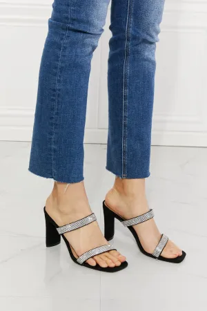 Rhinestone Block Heel Sandal in Black